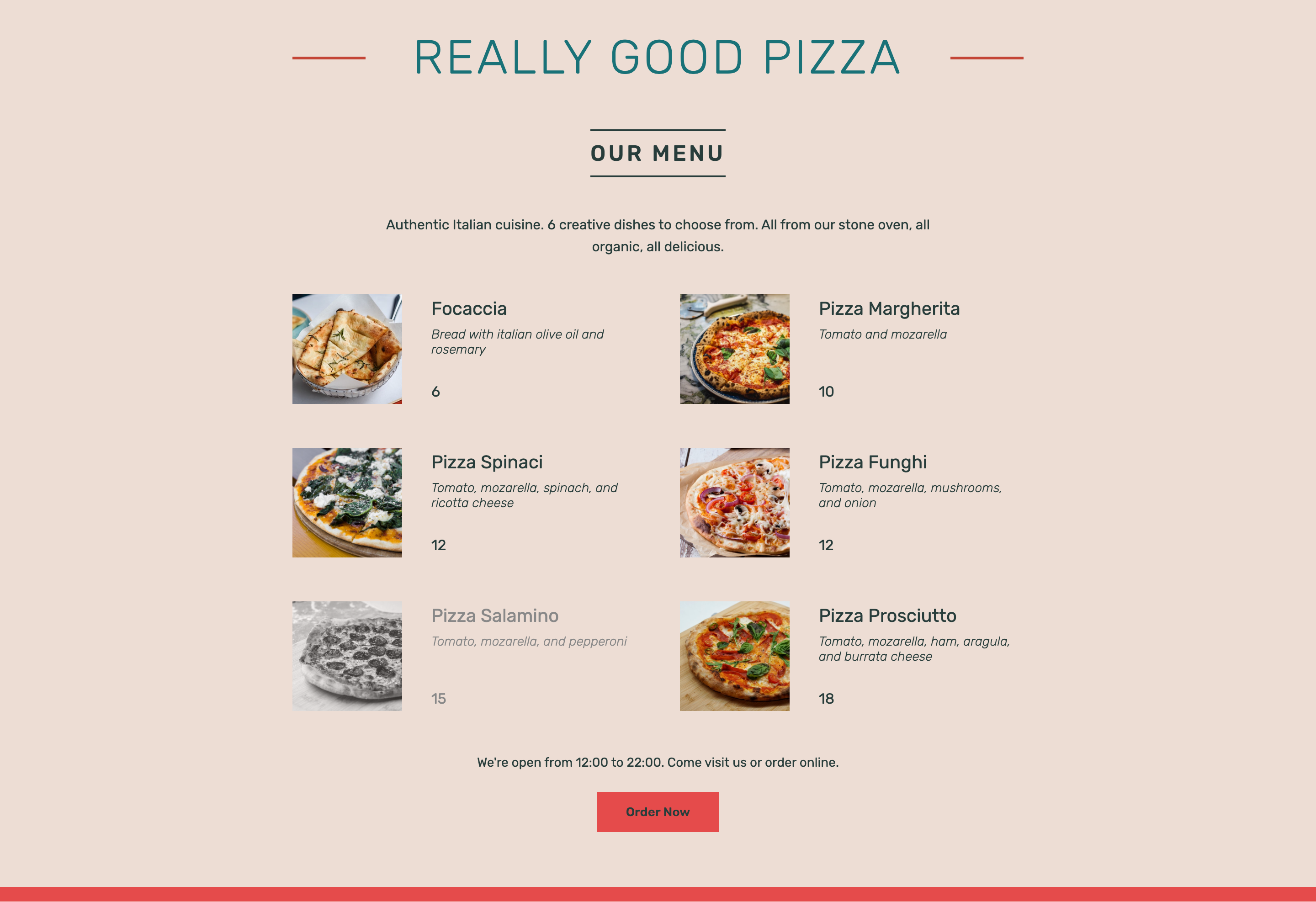 Pizza Menu project screenshot